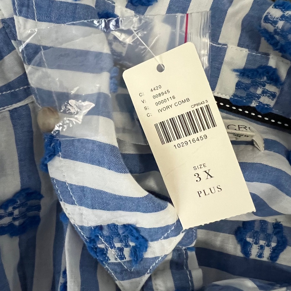 Anthropologie Pilcro Plus 3X Blue White Striped Tufted Button Down Top NEW - Picture 11 of 11